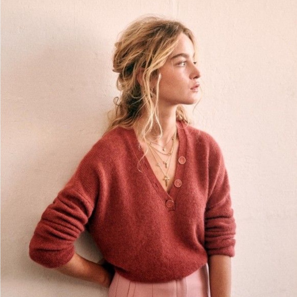Sezane Rusty Pink Willy Jumper (Sweater) V-Neck